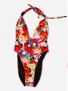 Mint Swim Floral Halter One-Piece‎ Swimsuit - Red Multicolor